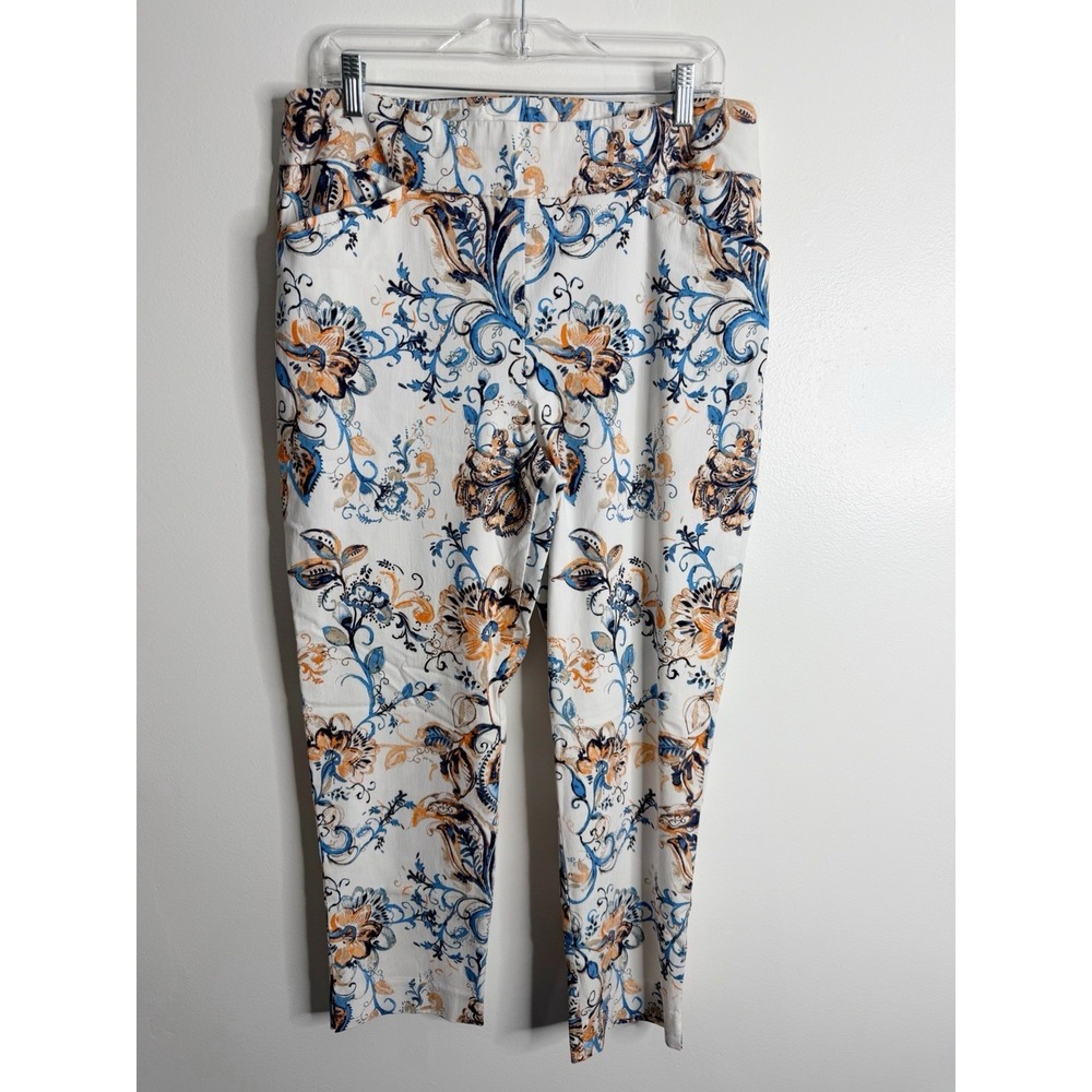 Chico's Floral‎ Print Pull On Ankle Pant Multi Stretch Slim Leg 14 Chicos 2.5